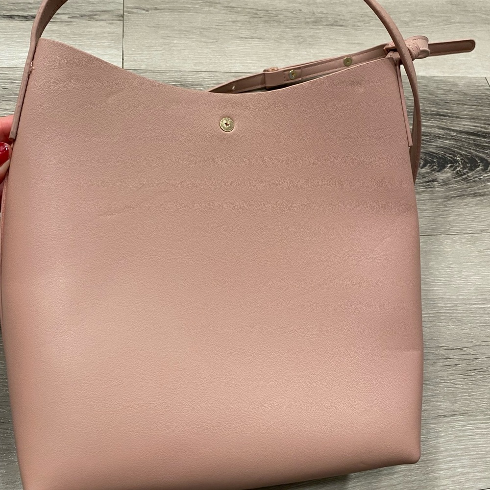 SAMARA Medium Off the Shoulder Bucket Crossbody Bag Pink Peony Vegan Leather - Picture 13 of 14